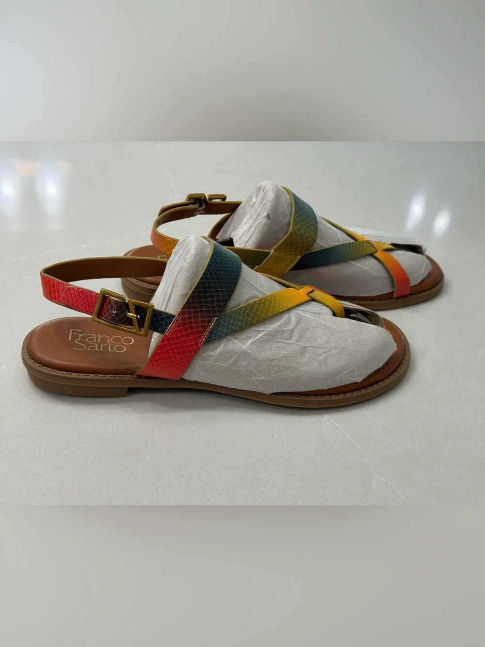 Franco Sarto Gabby Flat Sandal Multi Snake Print 9M Crisscross Strappy